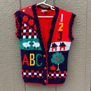 vintage hot fudge kids 123 school vibes vest apple buttons girls size 7/8